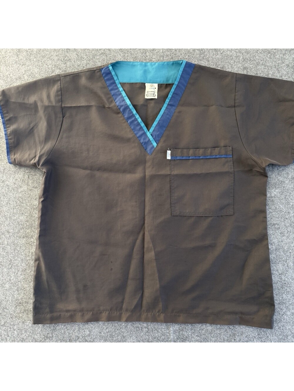M Women's Gray Blue Medical Scrub Top V-Neck Nursing Uniform Tunic Gently Worn